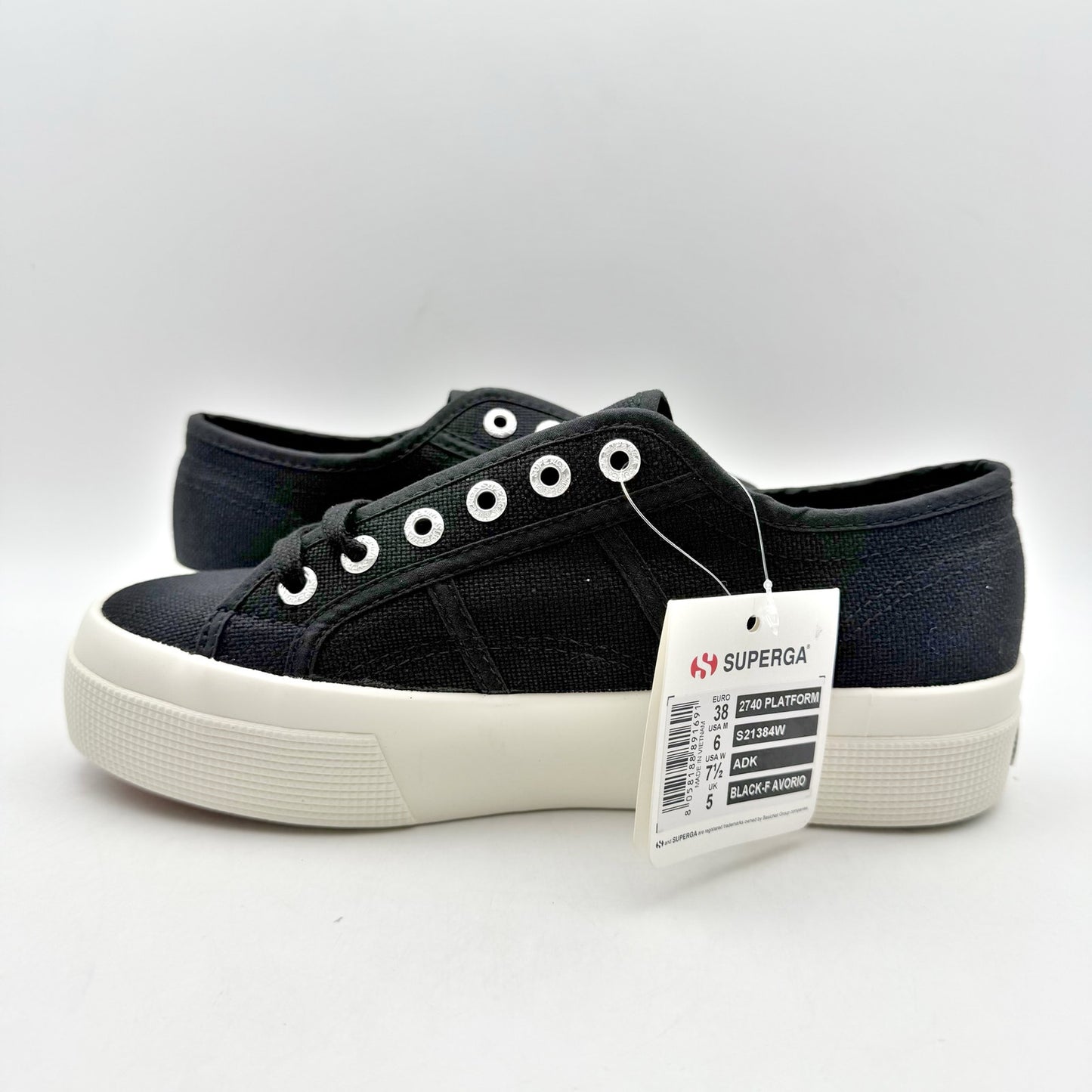 Superga Womens 2740 Platform Sneakers EU 38 US 7.5 Black Canvas NIB