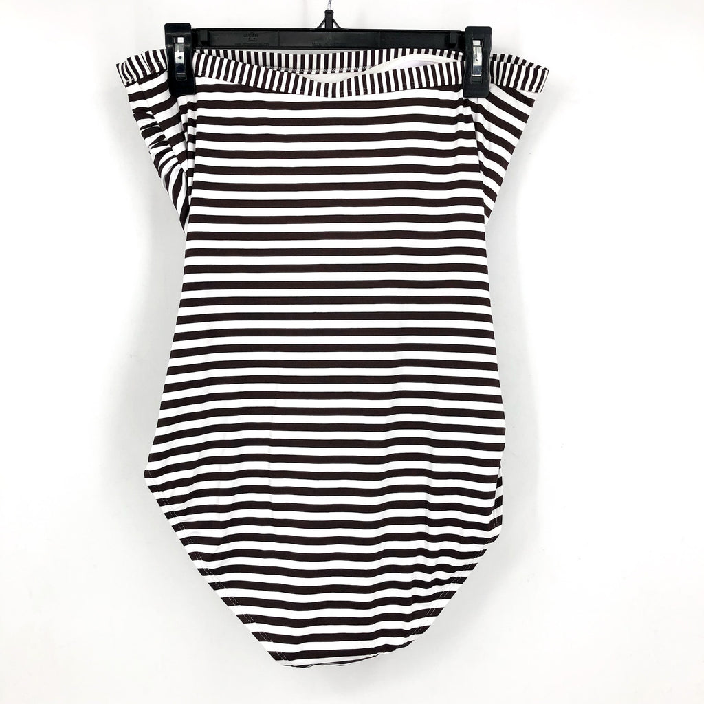 TOMMY BAHAMA Women Breaker Bay One-Piece Swimsuit Size 16 Brown White Stripe NWT