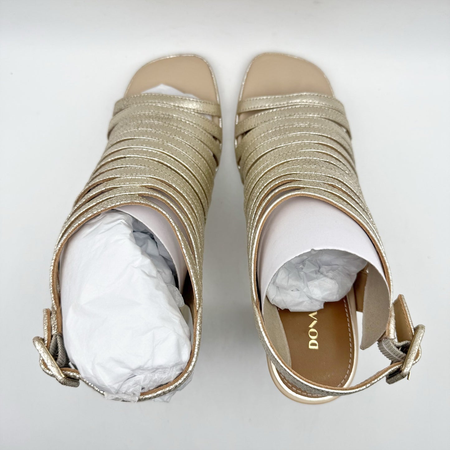 Donald Pliner Womens Sevanna Heeled Sandals US 8.5 M Gold Metallic Leather NIB