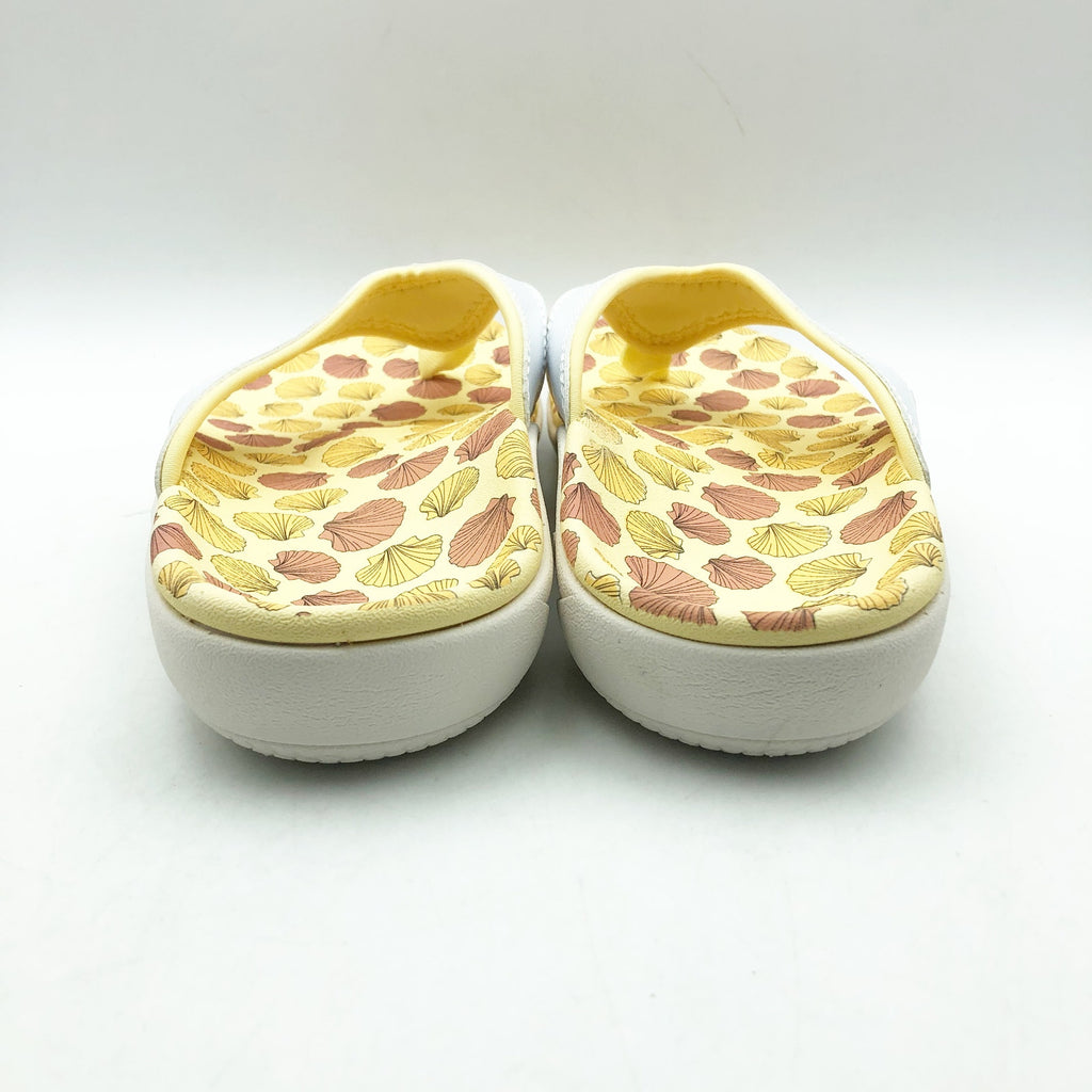 Spenco Womens Yumi Ocean Shell Sandals Size 12 White Yellow Flip Flops NWOB