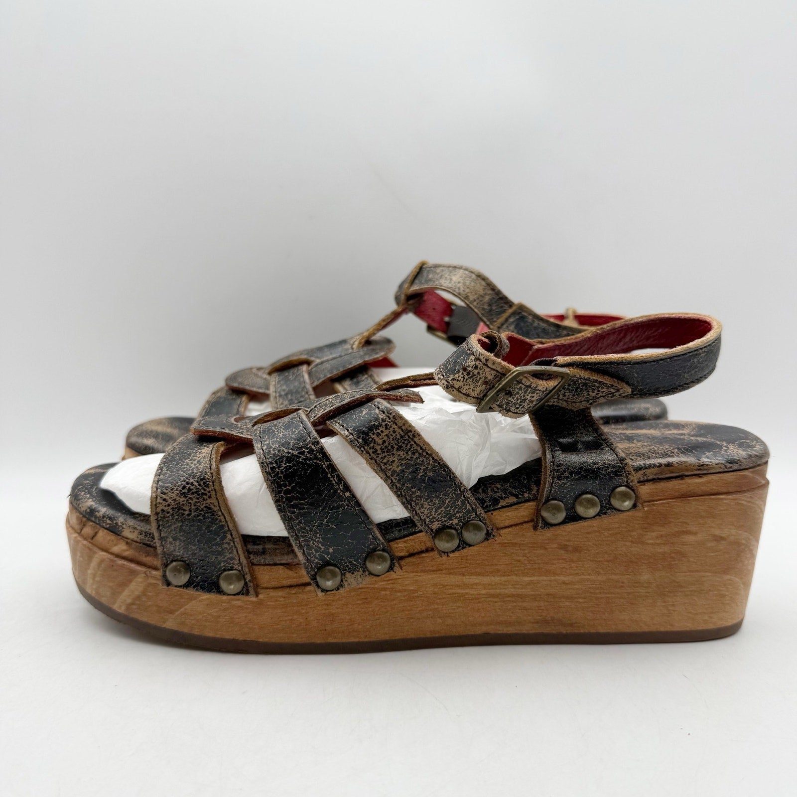 Bed Stu Womens Fabiola Sandals US 8.5 Black Distressed Leather NWT