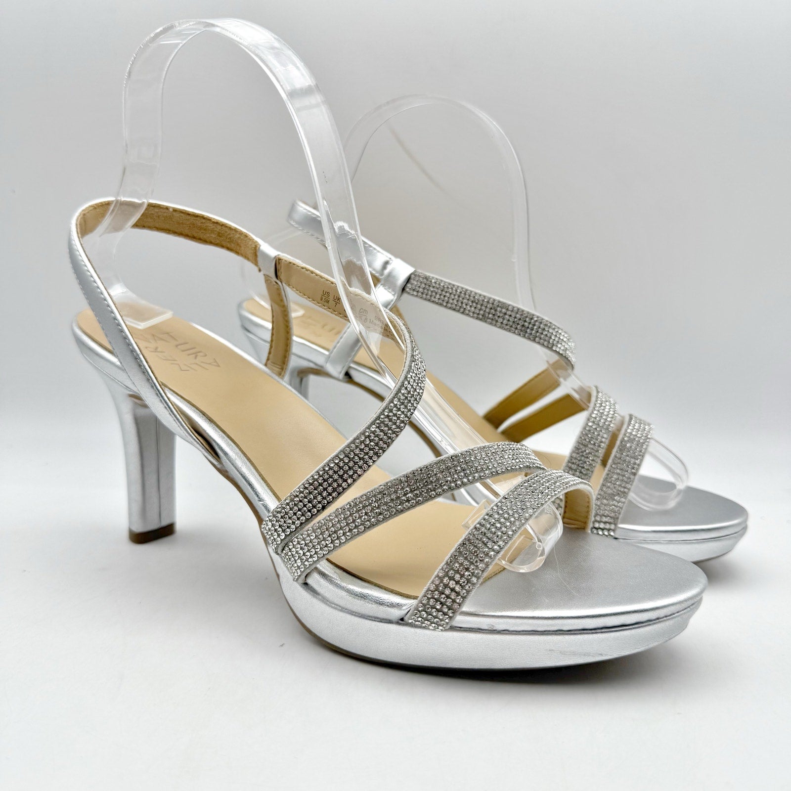Naturalizer Womens Brenta2 Platform Heel Sandals US 9.5 M EU 40.5 Silver NWOB