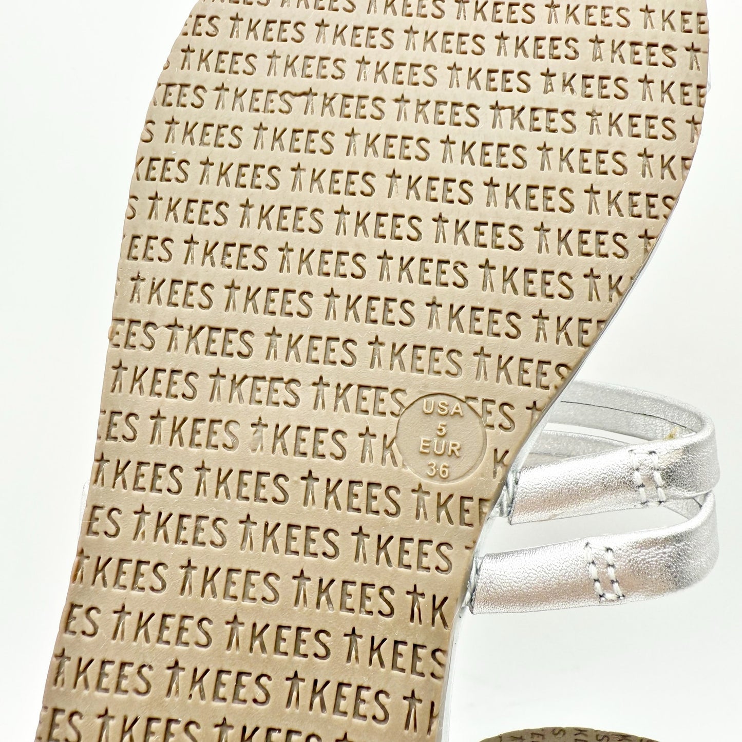 TKEES Womens Leah Flat Sandals US 5 EU 36 Silver Slip On NWOB