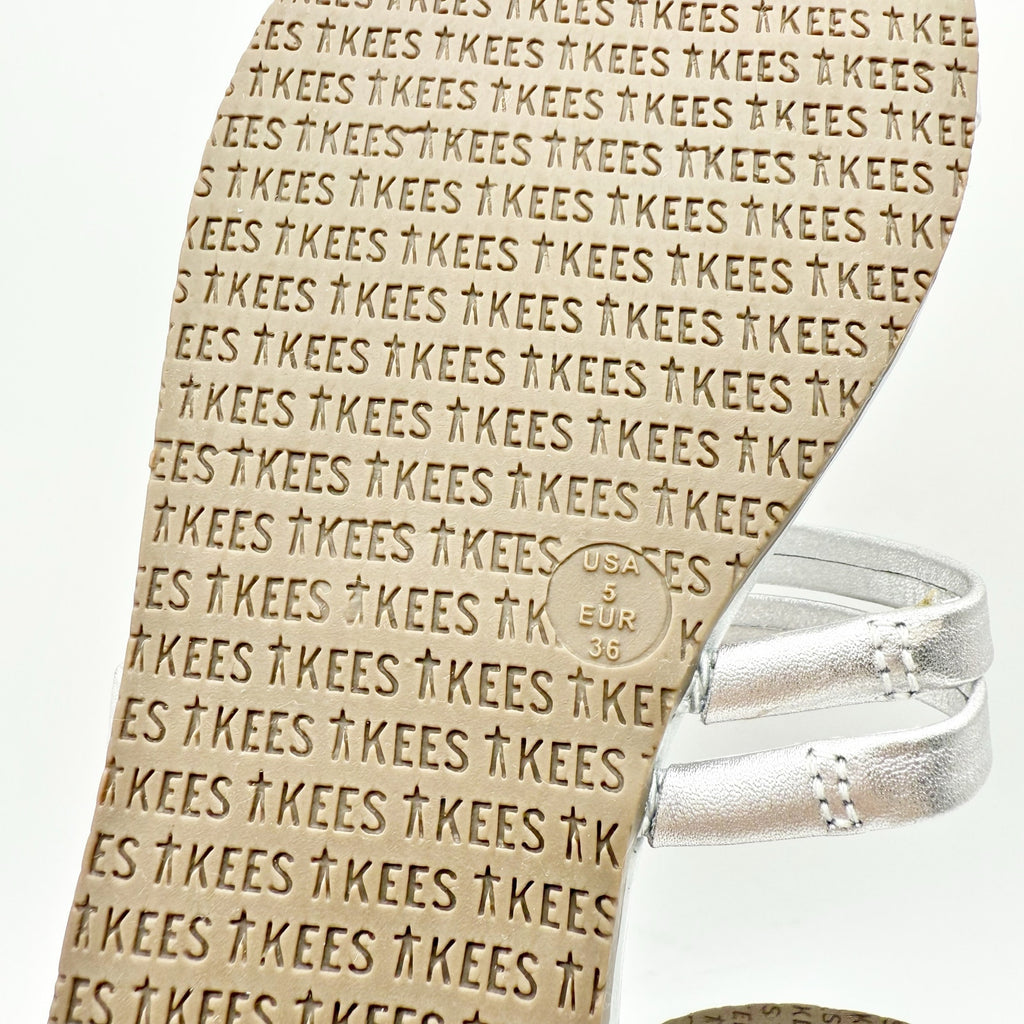 TKEES Womens Leah Flat Sandals US 5 EU 36 Silver Slip On NWOB
