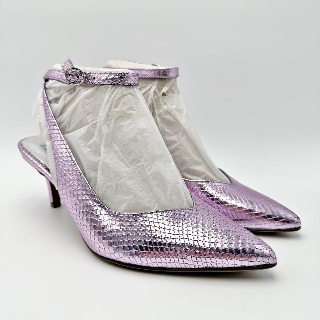 Naturalizer Womens Eliya Slingback Pumps US 8.5 Wide Purple Metallic Leather NIB