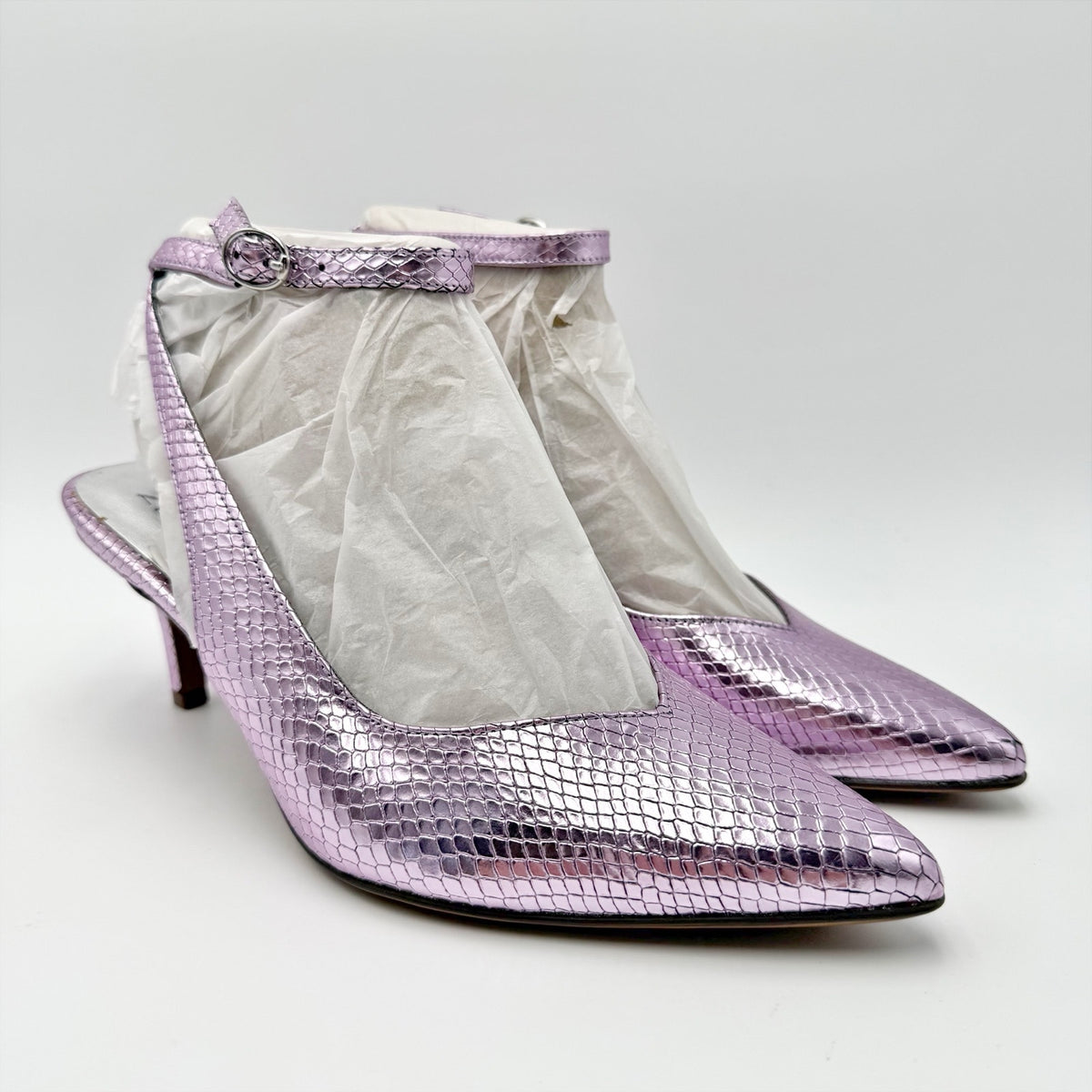 Naturalizer Womens Eliya Slingback Pumps US 8.5 Wide Purple Metallic Leather NIB
