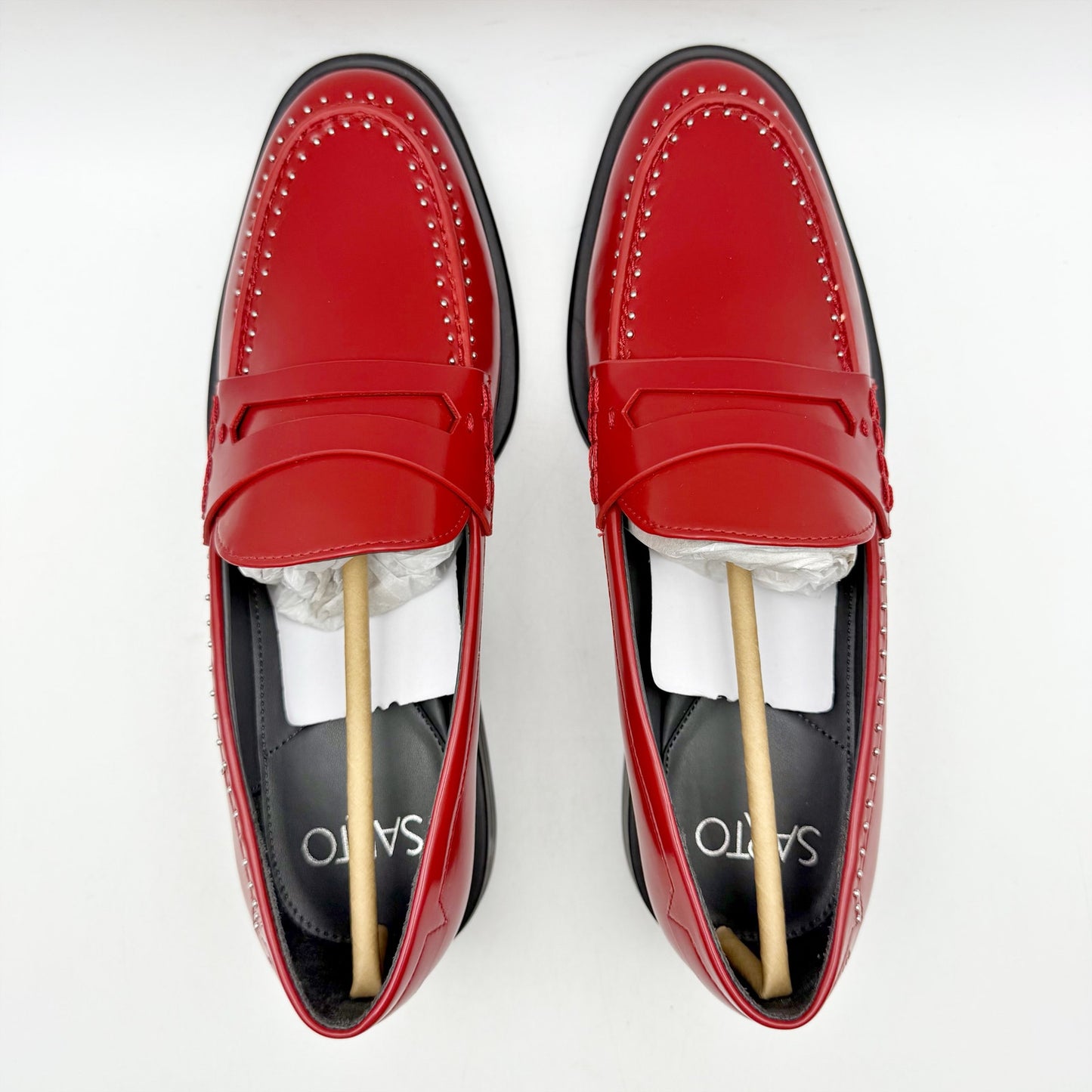 Franco Sarto Womens Eden Studded Loafers US 6.5 M EU 36.5 Red Slip On NWOB