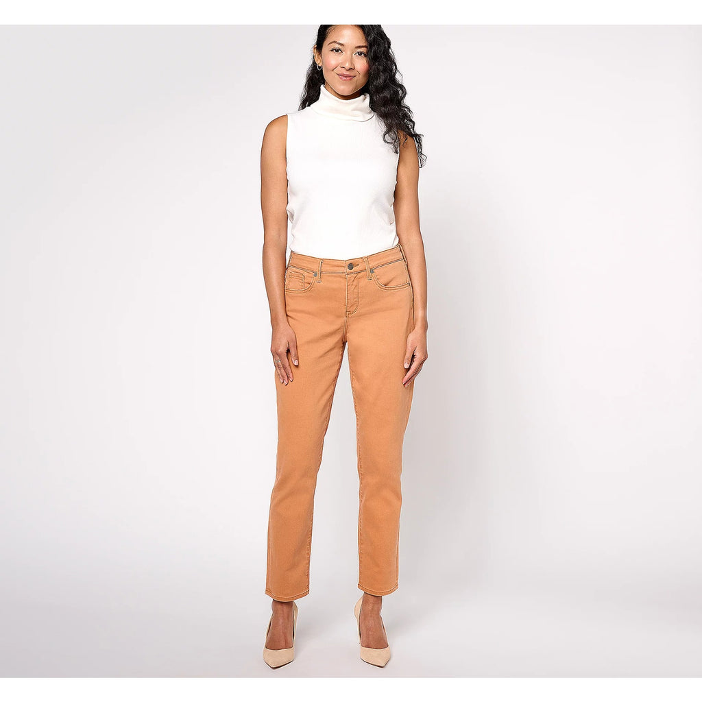 NYDJ Womens Margot Girlfriend Jeans Size 6 PETITE Rust Brown Straight Leg NWT