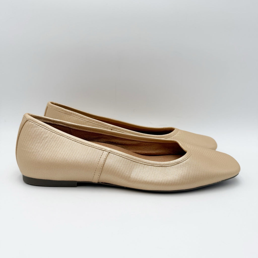 Vionic Womens Orinda Ballet Flats Size 10 EU 41 Gold Leather Slip On NWOB