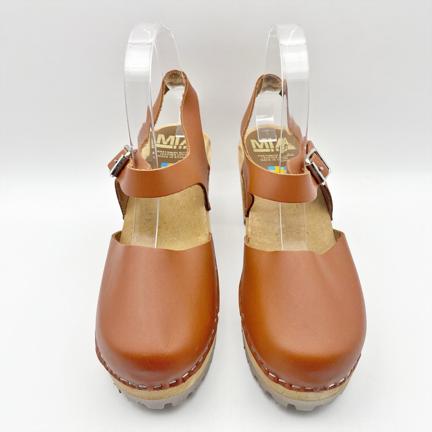 MIA Womens Abba Leather Clogs EU 38 US 8 M Brown Wooden Heel NWOB