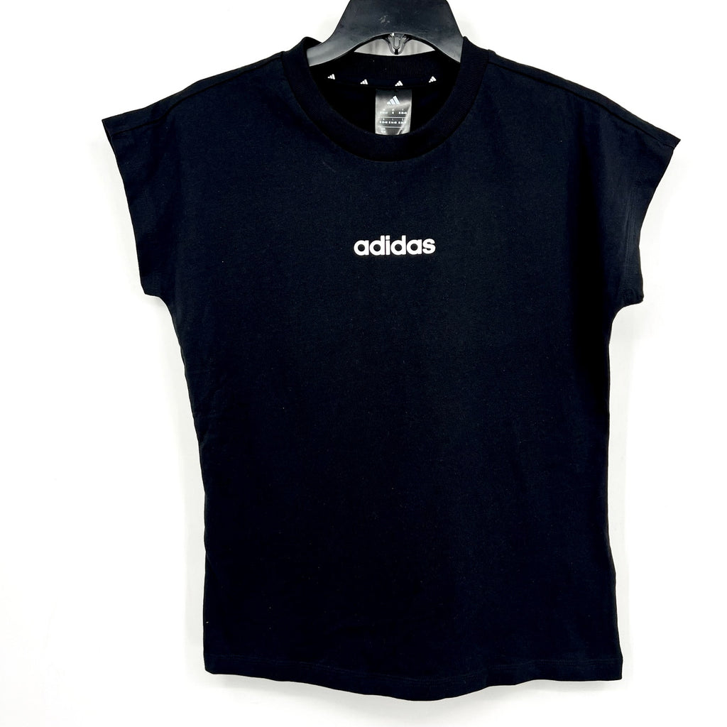 ADIDAS Women's Essentials Linear Cotton Tee Medium Black White Short Sleeve NWT