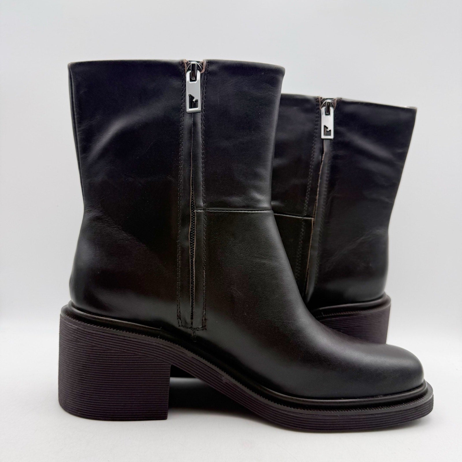 Franco Sarto Womens Kyra Heeled Boots US 9.5 Black Leather NWOB