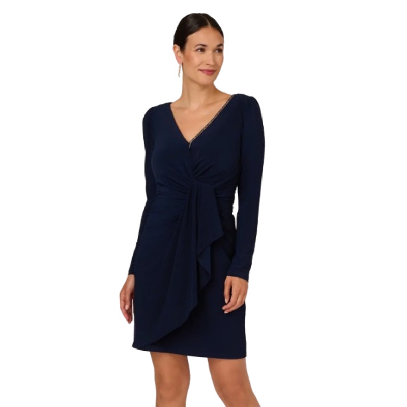 ADRIANNA PAPELL Long Sleeve Sheath Dress Size 10 Midnight Blue Cocktail NWT