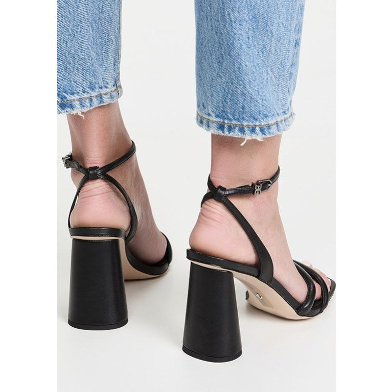 SAM EDELMAN Womens Kia Sandals 9.5 WIDE Black Block Heel Strappy Leather NWOB