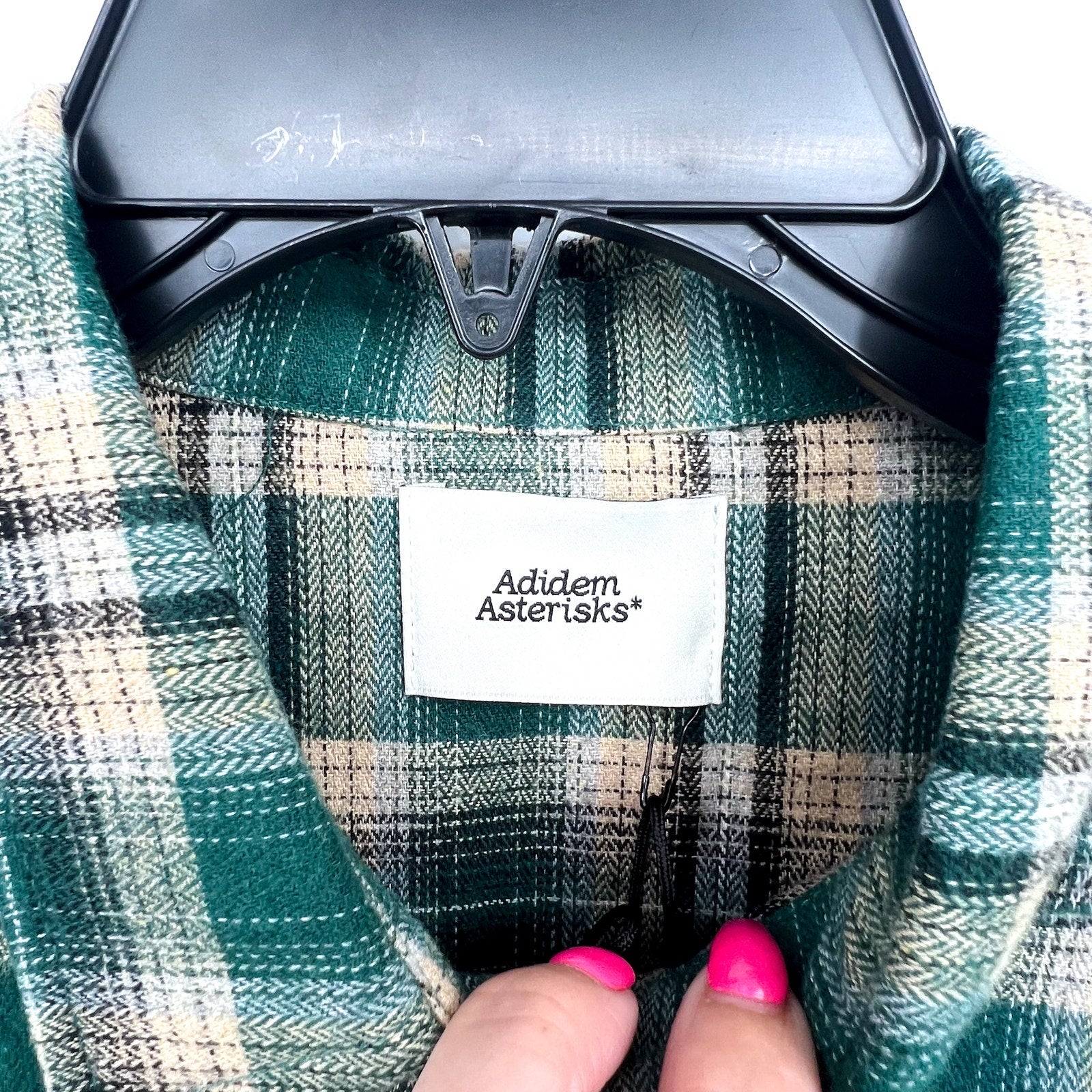 ADIDEM ASTERISKS Men's Button Down Flannel Shirt Small Green Plaid NWOT