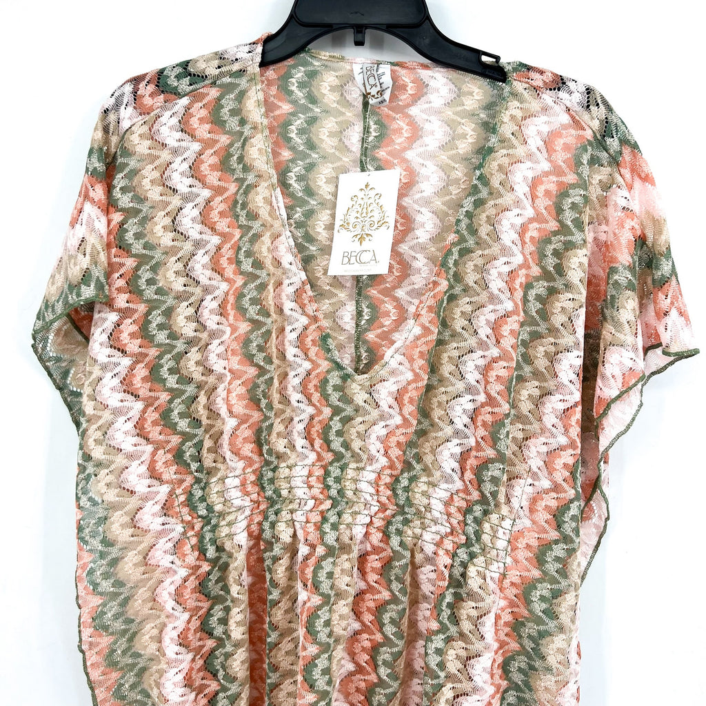BECCA Women's Solstice Crochet Tunic Swim Cover-Up Dress XS Pink Green Multi NWT