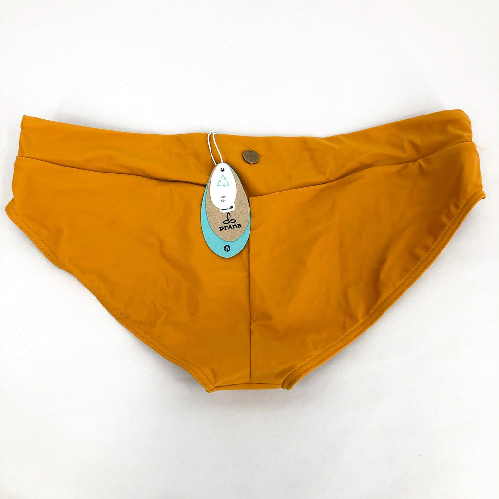 PRANA Women's Presolana Hipster Bikini Bottoms Large Gold Deep Solstice NWT