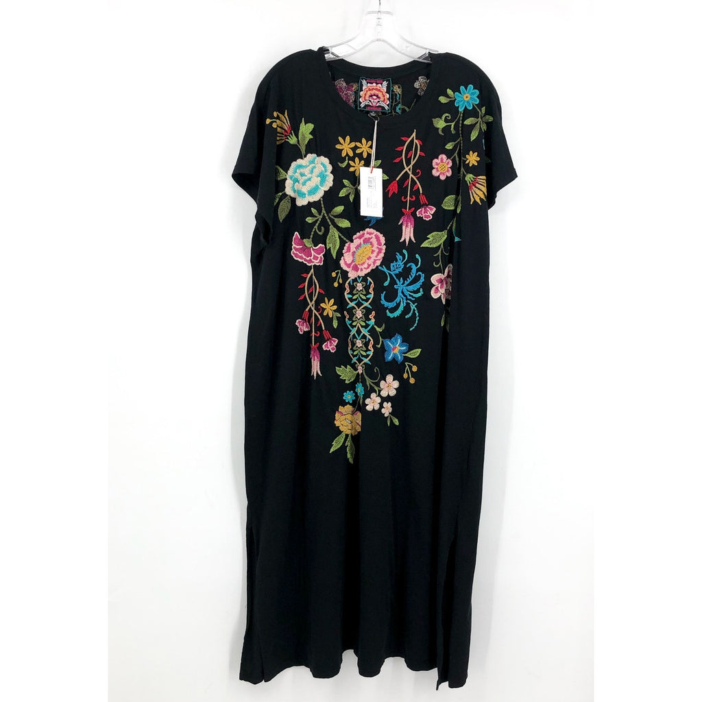 JOHNNY WAS Women's Sheri Relaxed Knit Dress 1X Black Embroidered Floral NWT