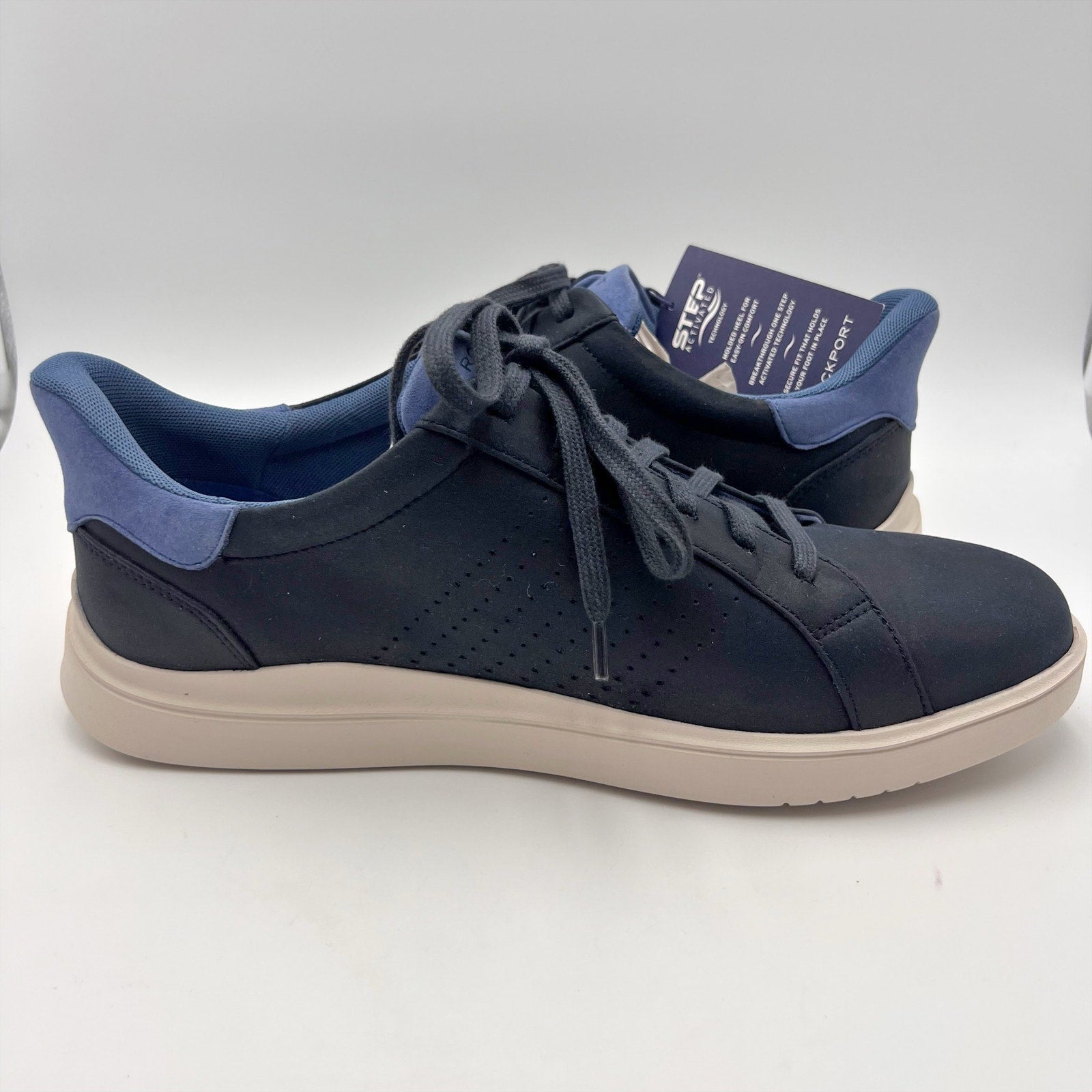 Rockport Mens Tristen Step Activated Sneakers Size 11.5 WIDE Blue Leather NWOB