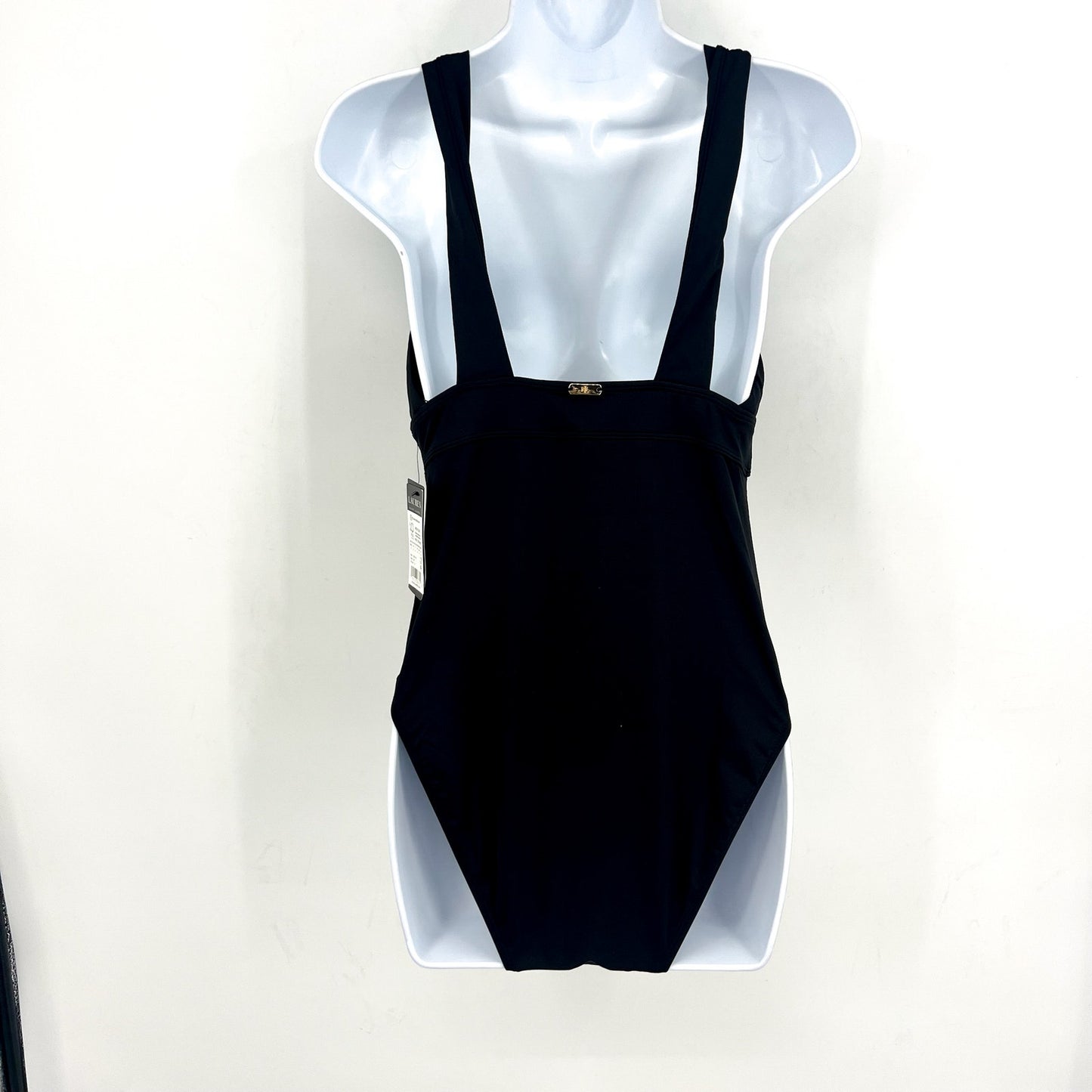 LAUREN RALPH LAUREN Sculpting Modern V Neck One Piece Swimsuit 10 Black NWT