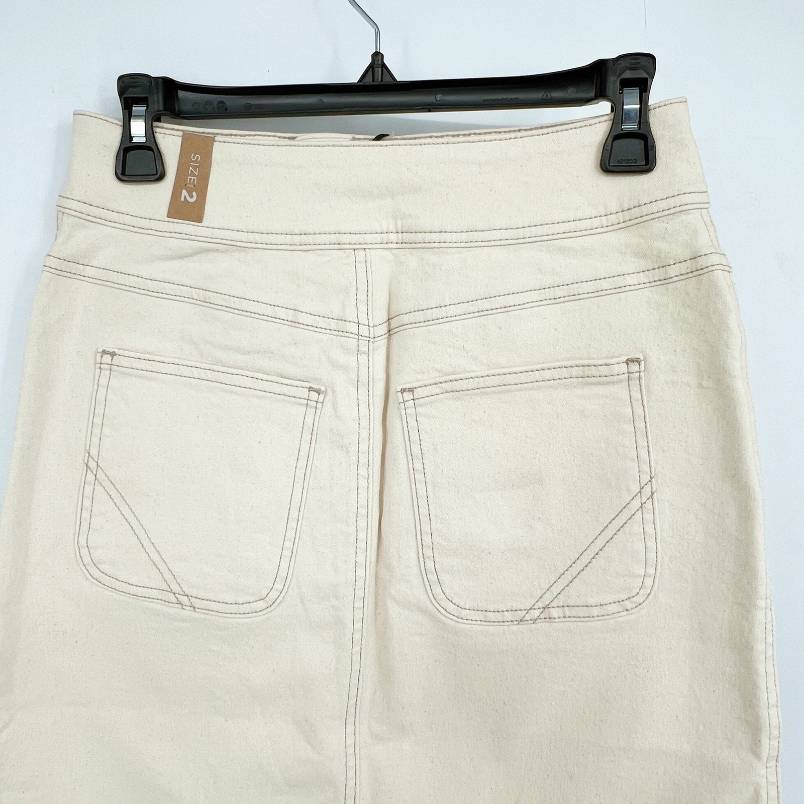 PRANA Womens Broadway Denim Skirt Size 2 Natural Cream Knee Length Stretch NWT