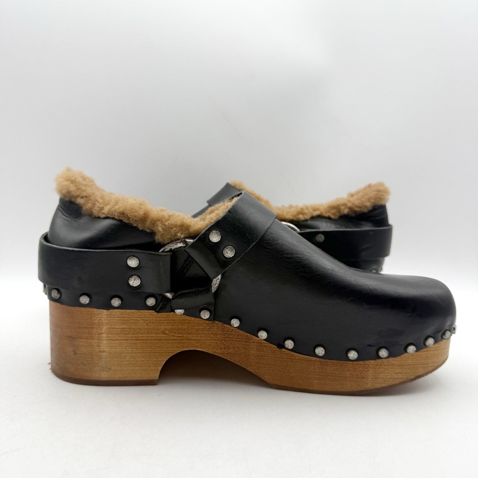 RE/DONE Womens 70s Slingback Clogs EU 40 US 10 Black Leather Studded NWOB