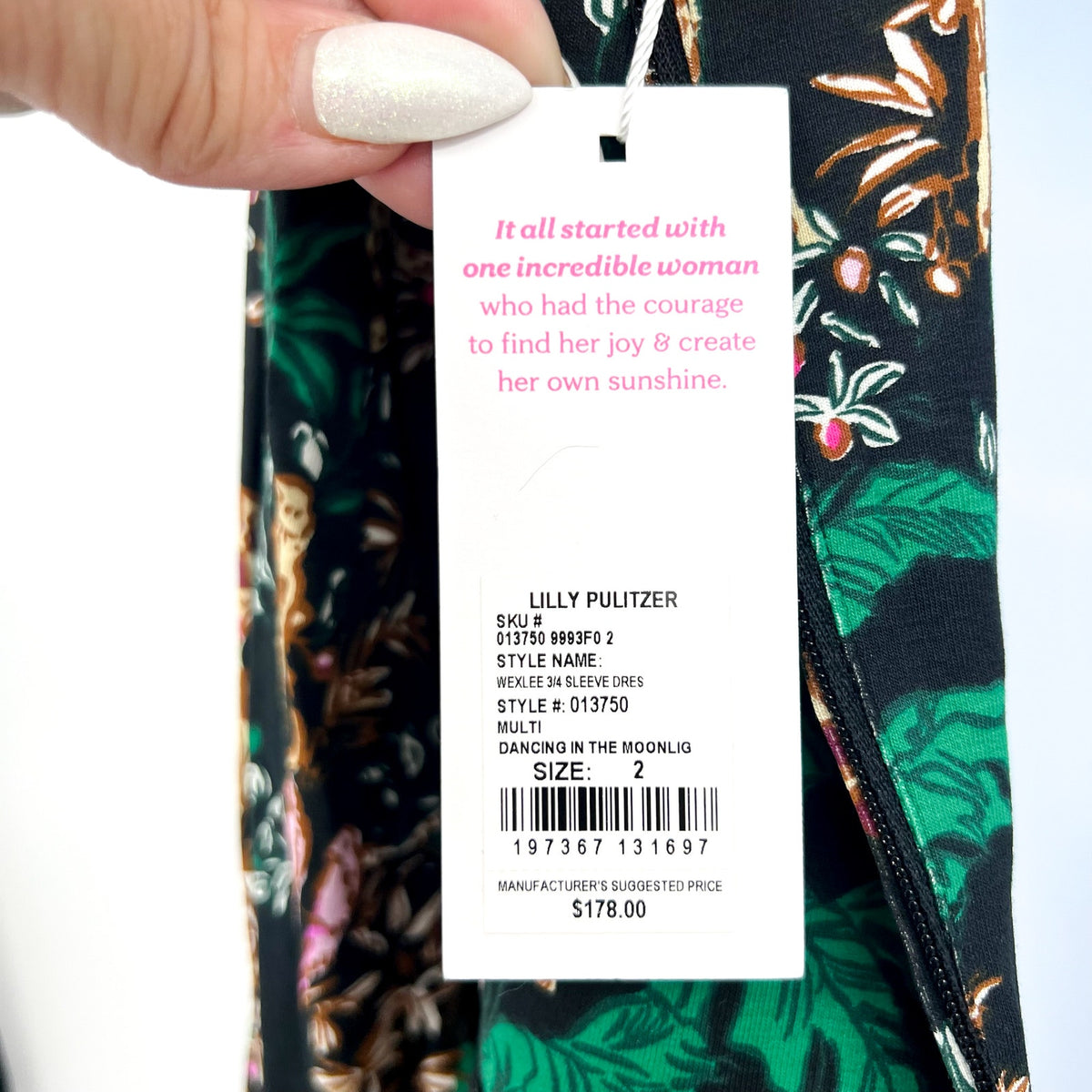 LILLY PULITZER Wexlee Dress Size 2 Green Dancing In The Moonlight 3/4 Sleeve NWT