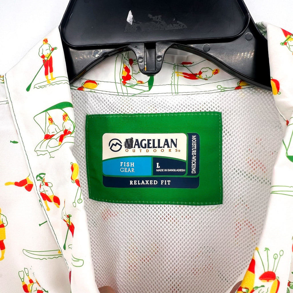 MAGELLAN OUTDOORS Laguna Madre Luchadores Fishing Shirt Large White Multi NWOT