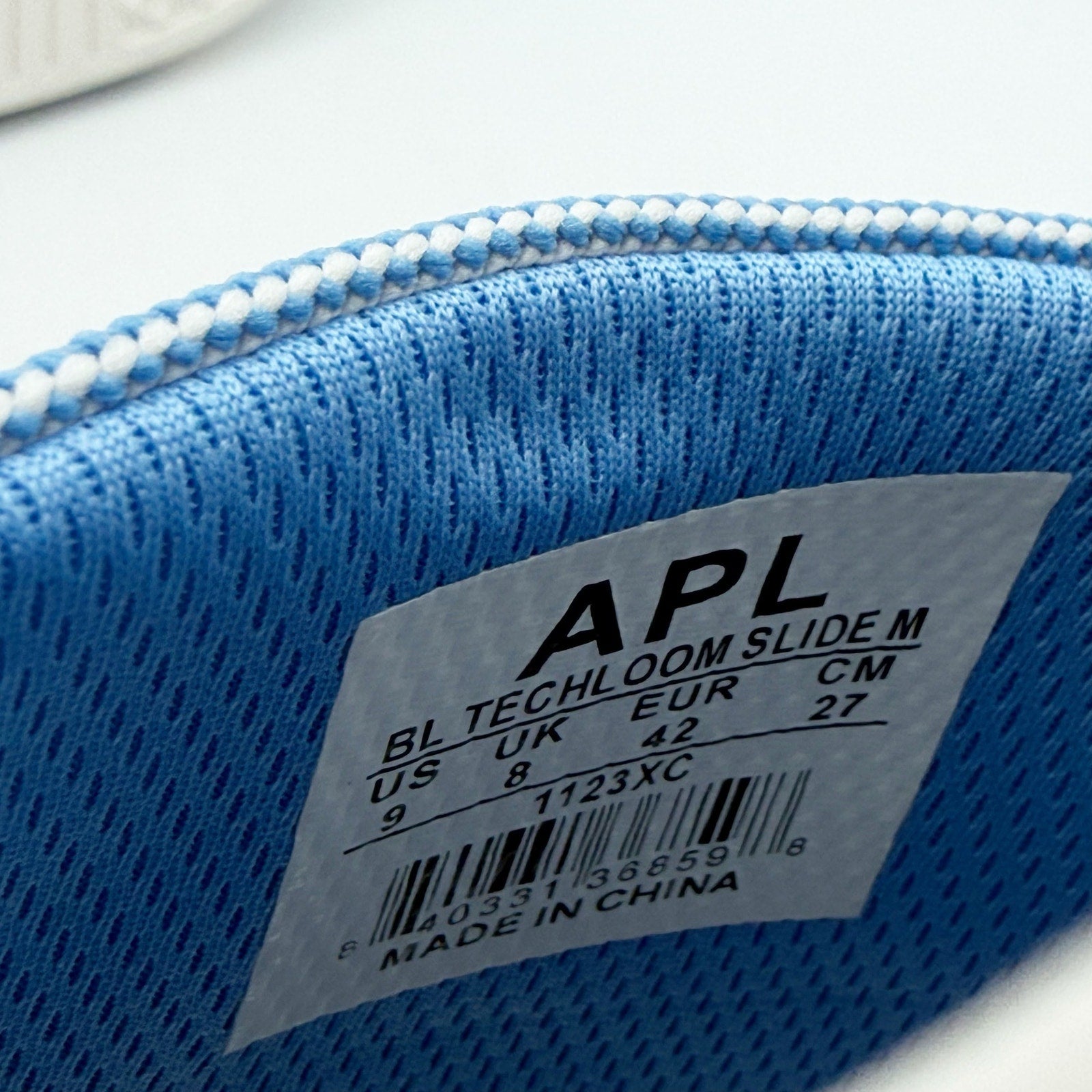 APL Mens Big Logo TechLoom Slide Sandals US 9 EU 42 White Blue Slip On NIB