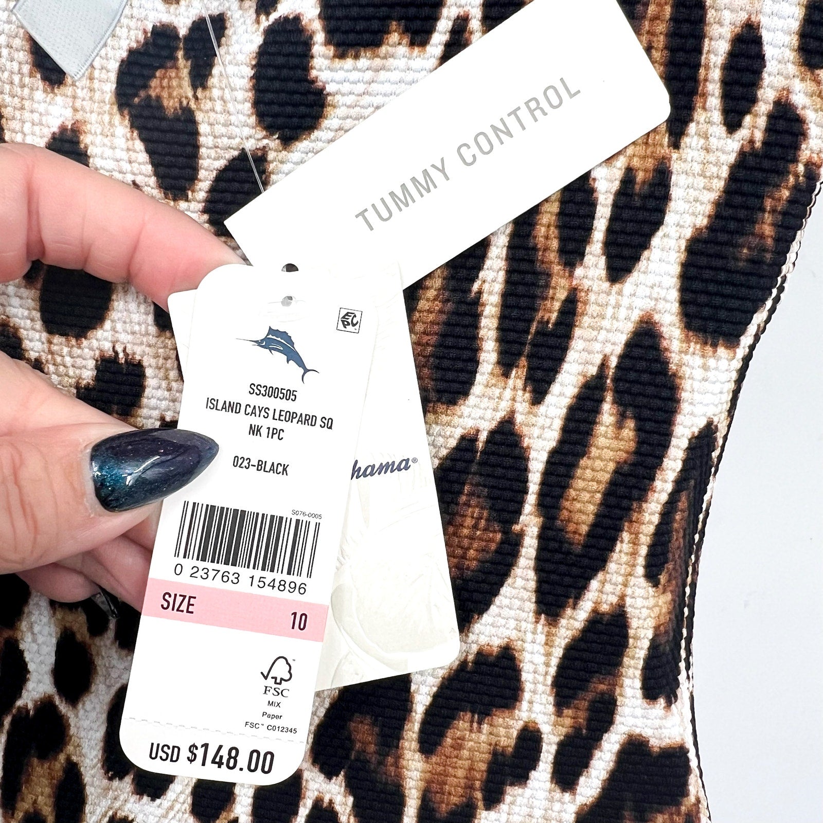 TOMMY BAHAMA Island Cays Leopard One-Piece Swimsuit Size 10 Black Tan NWT