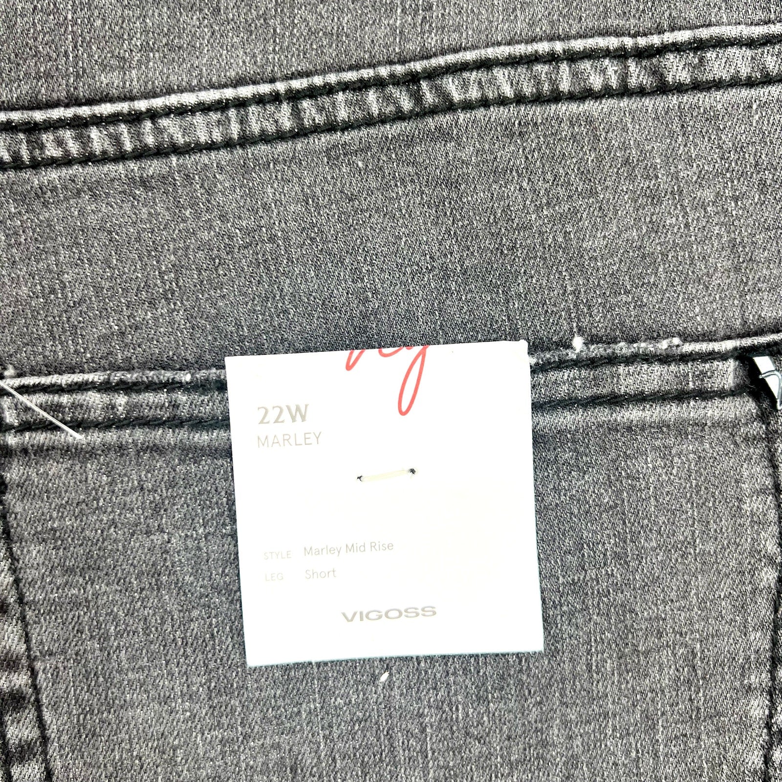 VIGOSS Womens Marley Cuffed Denim Shorts 22W Washed Black Mid Rise Raw Edge NWT
