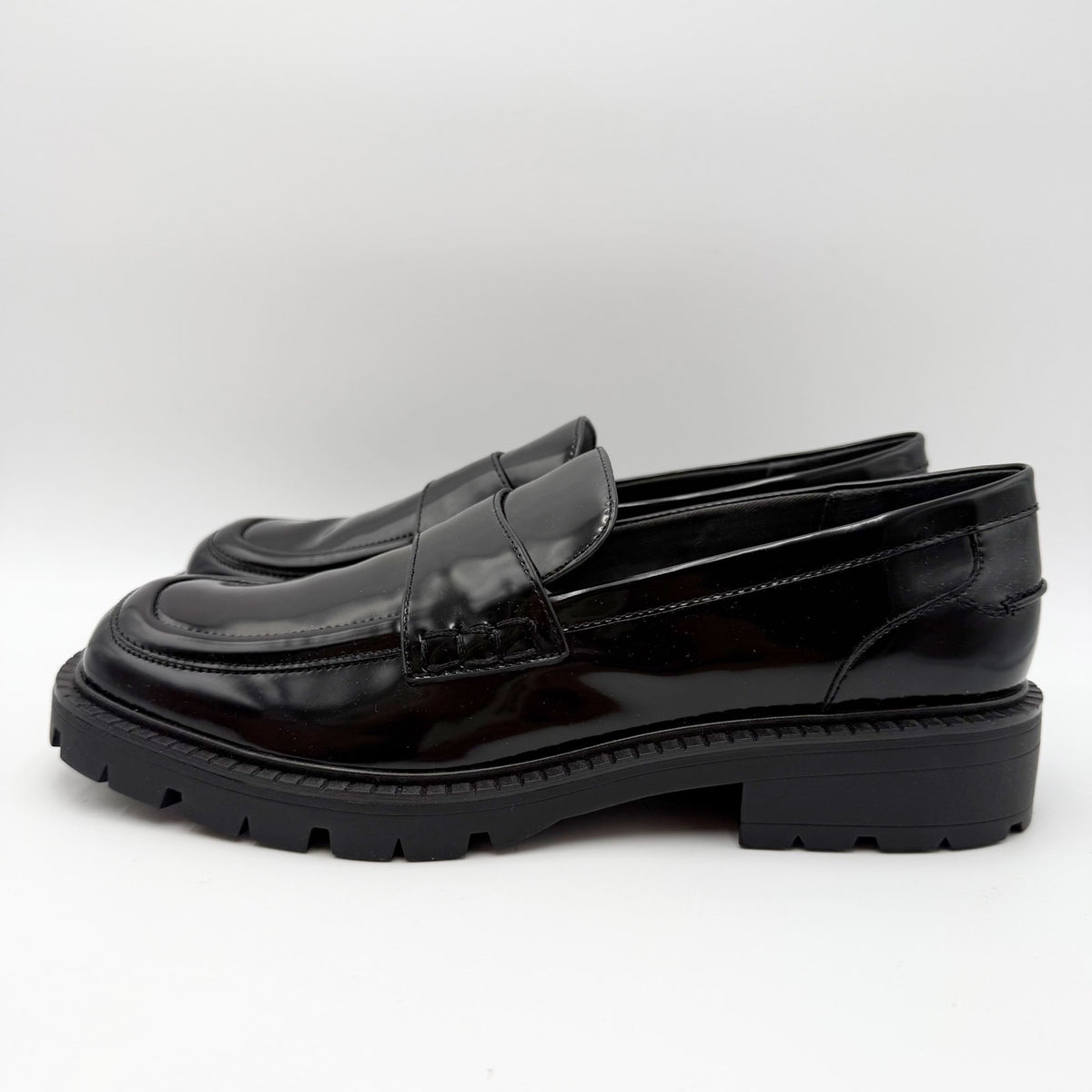 Franco Sarto Womens Darby Loafers Size 10 M EU 41 Black Faux Patent NIB