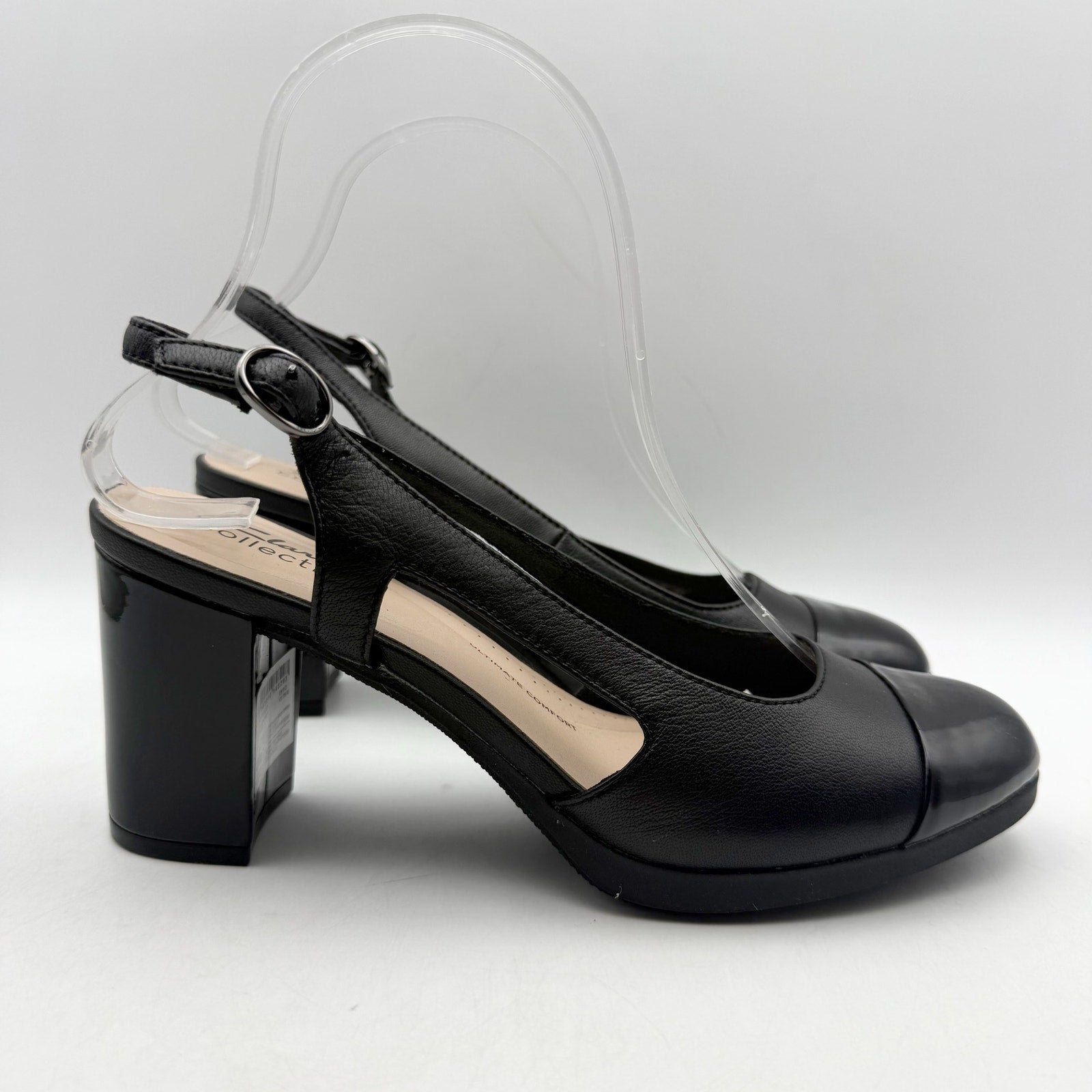 Clarks Womens Bayla Joy Pumps US 7.5 M EU 38 Black Leather Slingback NWOB
