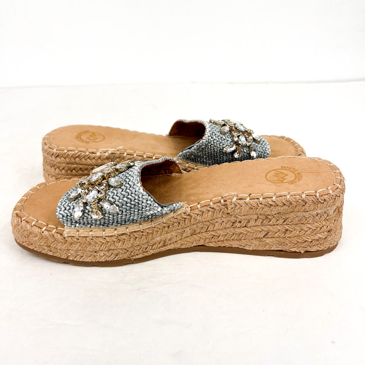WHITE MOUNTAIN Womens Stitch Espadrille Wedge Sandals Size 9.5M Blue Raffia NWOB