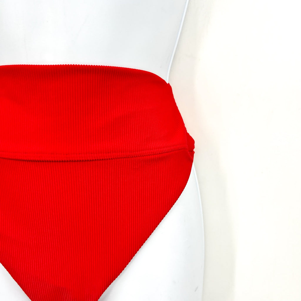 BEACH RIOT Women's Highway Bikini Bottom Medium Red Ribbed Knit NWT