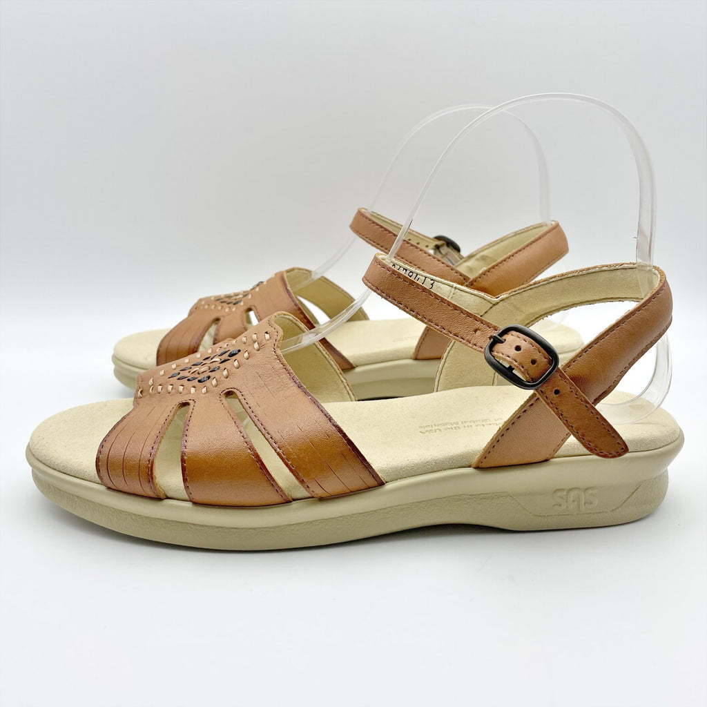 SAS Womens Huarache Sandals Size 7.5 NARROW Tan Leather Adjustable Strap NIB