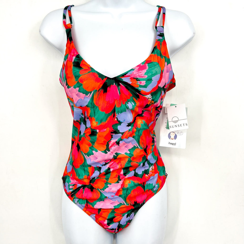 SUNSETS Womens Veronica One Piece Swimsuit Small Red Floral Hummingbird Cove NWT