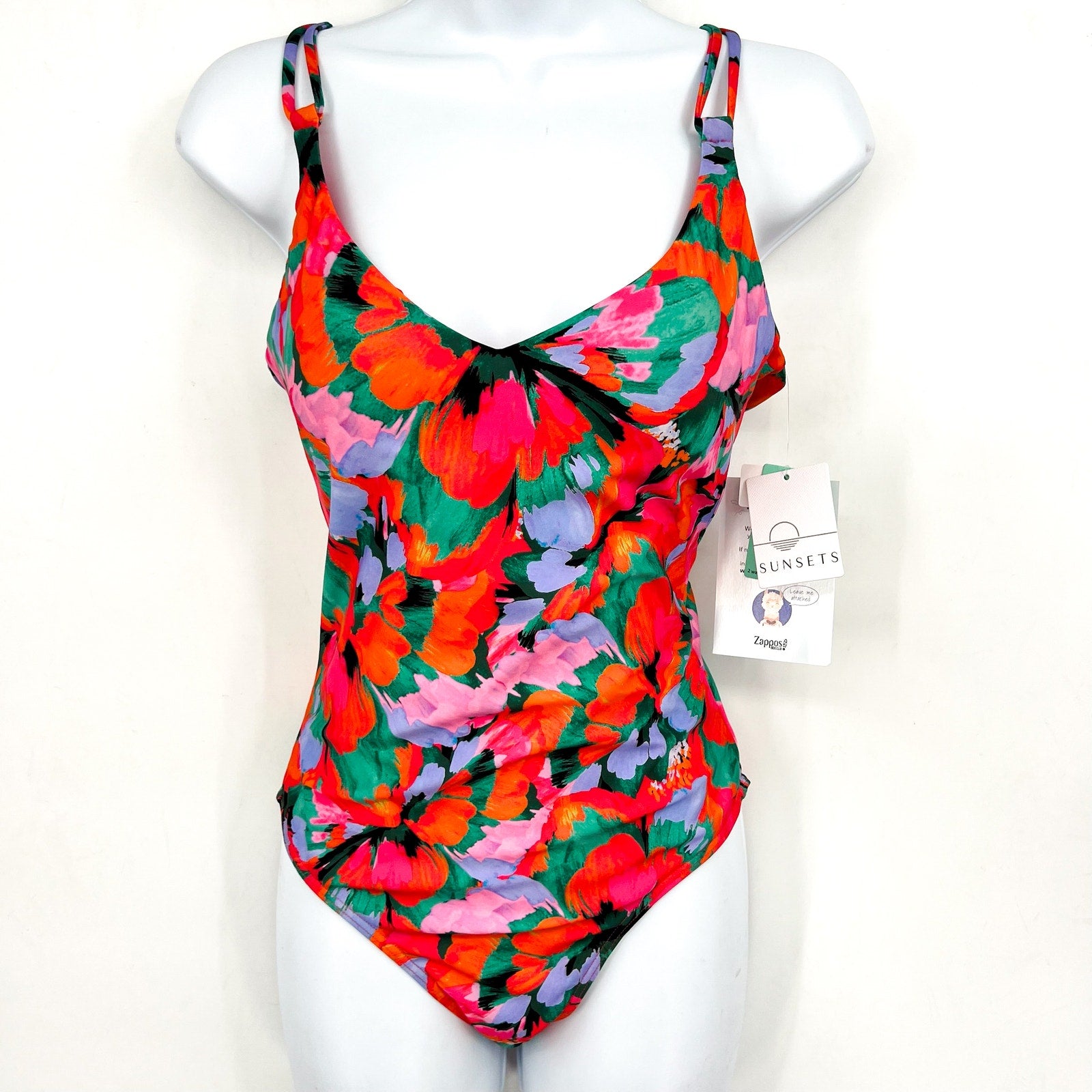 SUNSETS Womens Veronica One Piece Swimsuit Small Red Floral Hummingbird Cove NWT