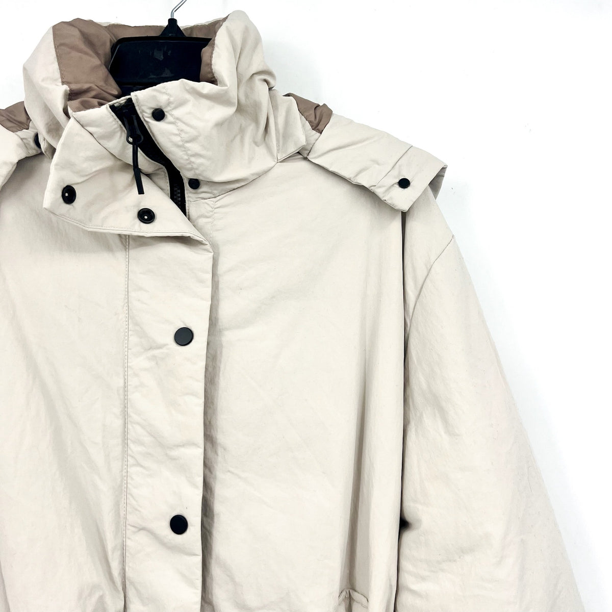 Everlane Womens The Duvet Down Puffer Coat Medium Cream Down Long Belted NWT