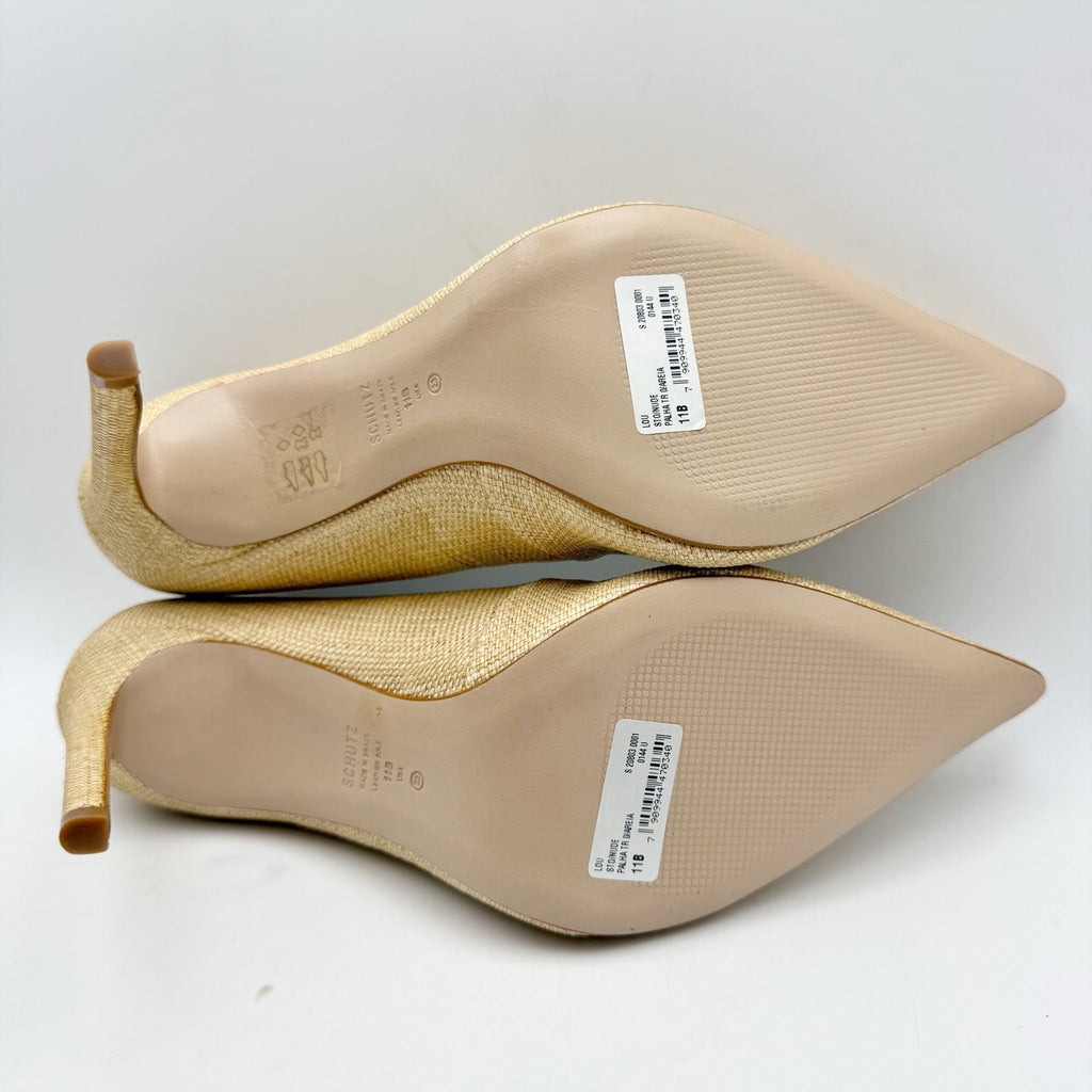 Schutz Womens Lou Slip On Pumps US 11 B Beige Tan Raffia NIB