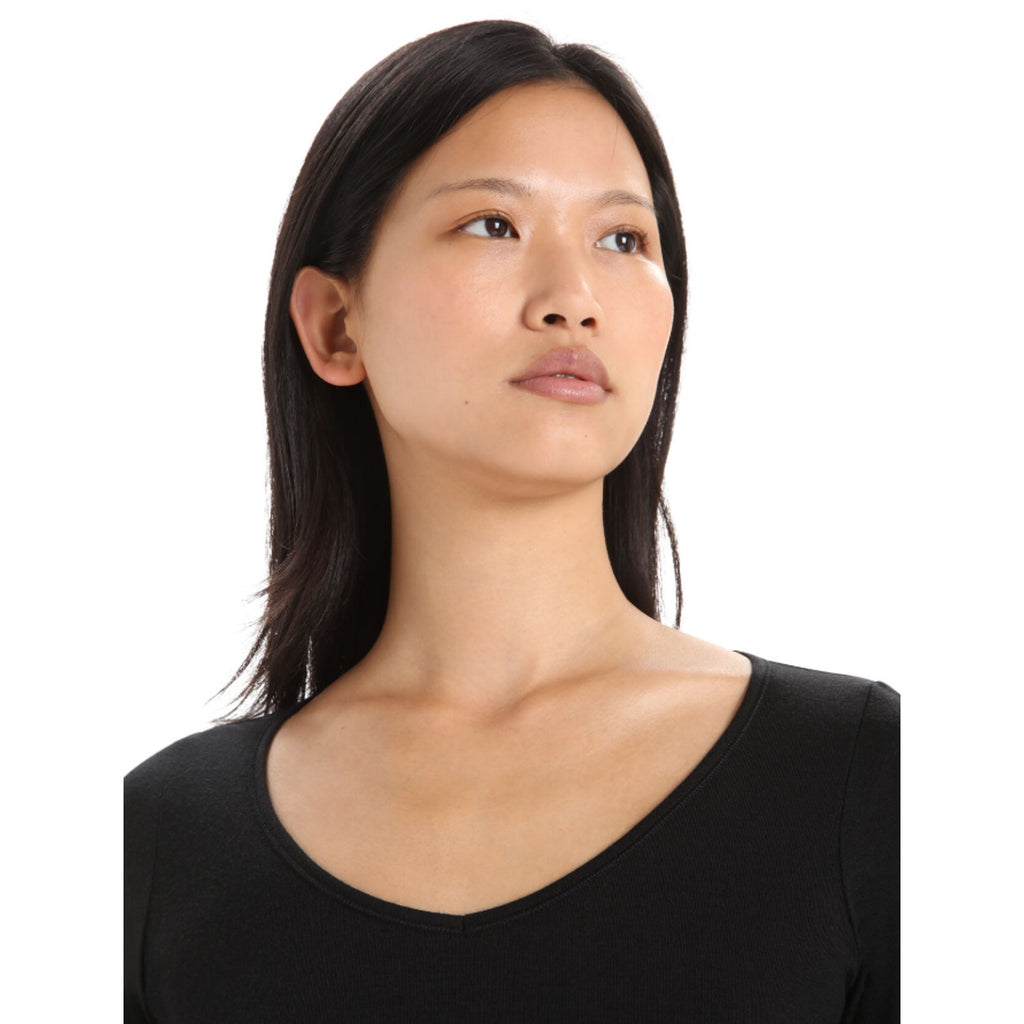 ICEBREAKER Women's Merino 150 Siren Long Sleeve Sweetheart Top Large Black NWT