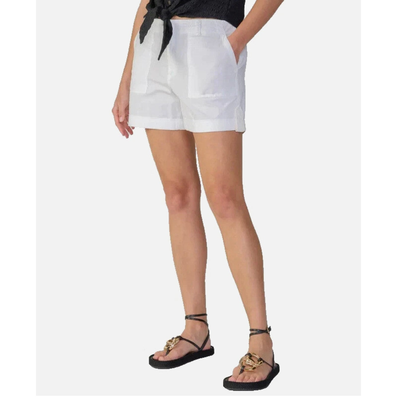 SANCTUARY Standard Cargo Shorts Womens 24W White Roll Cuff Patch Pocket NWT