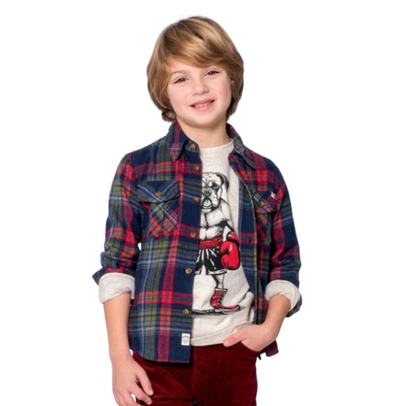 APPAMAN Boy's Long Sleeve Flannel Shirt Size 12 Blue Red Plaid Casual NWT