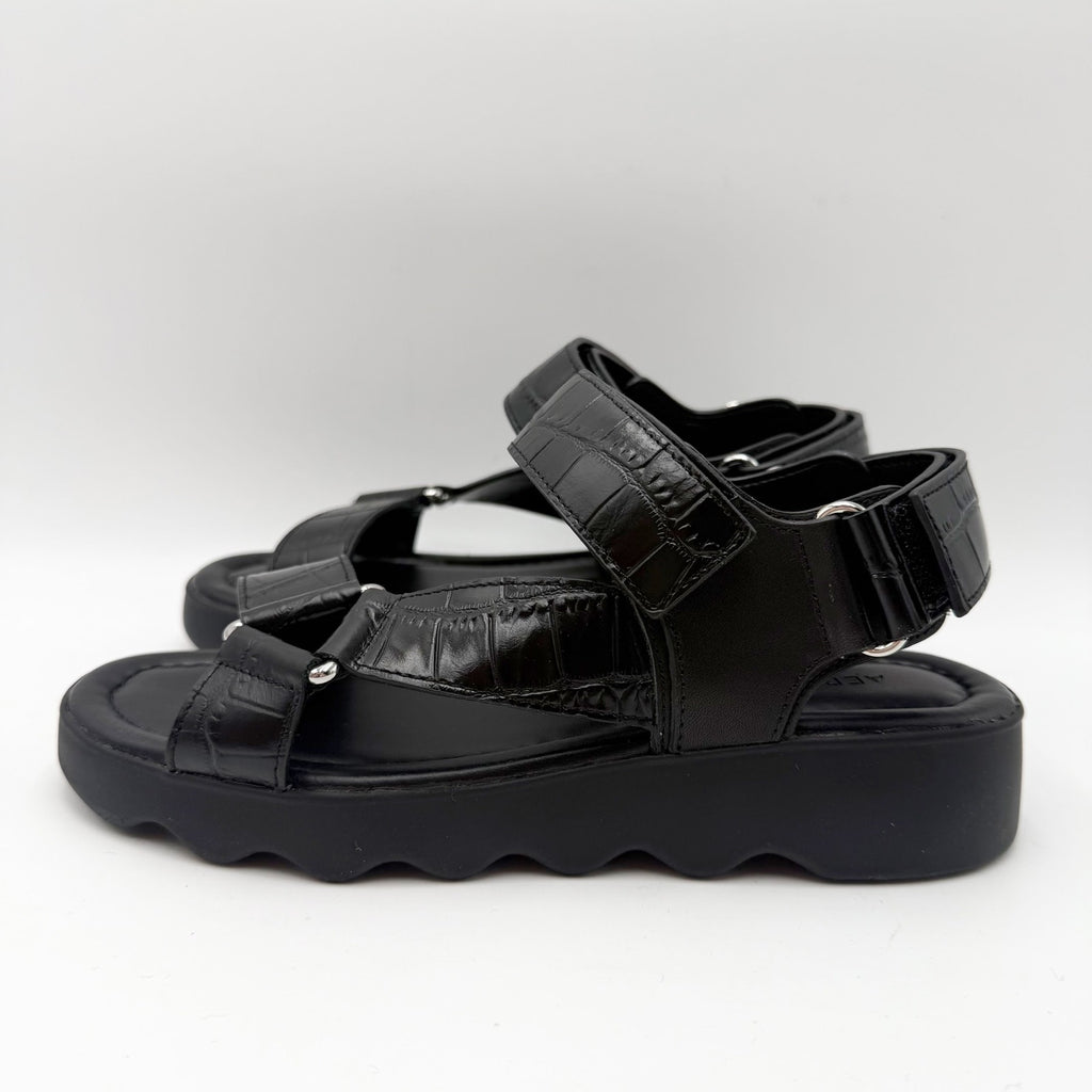 Aerosoles Womens Wave Sandals Size 6 M Black Crocodile Leather NIB