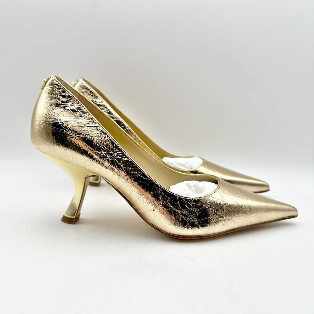 Michael Kors Womens Luna Mid Pumps US 6M EU 36.5 Gold Leather NIB