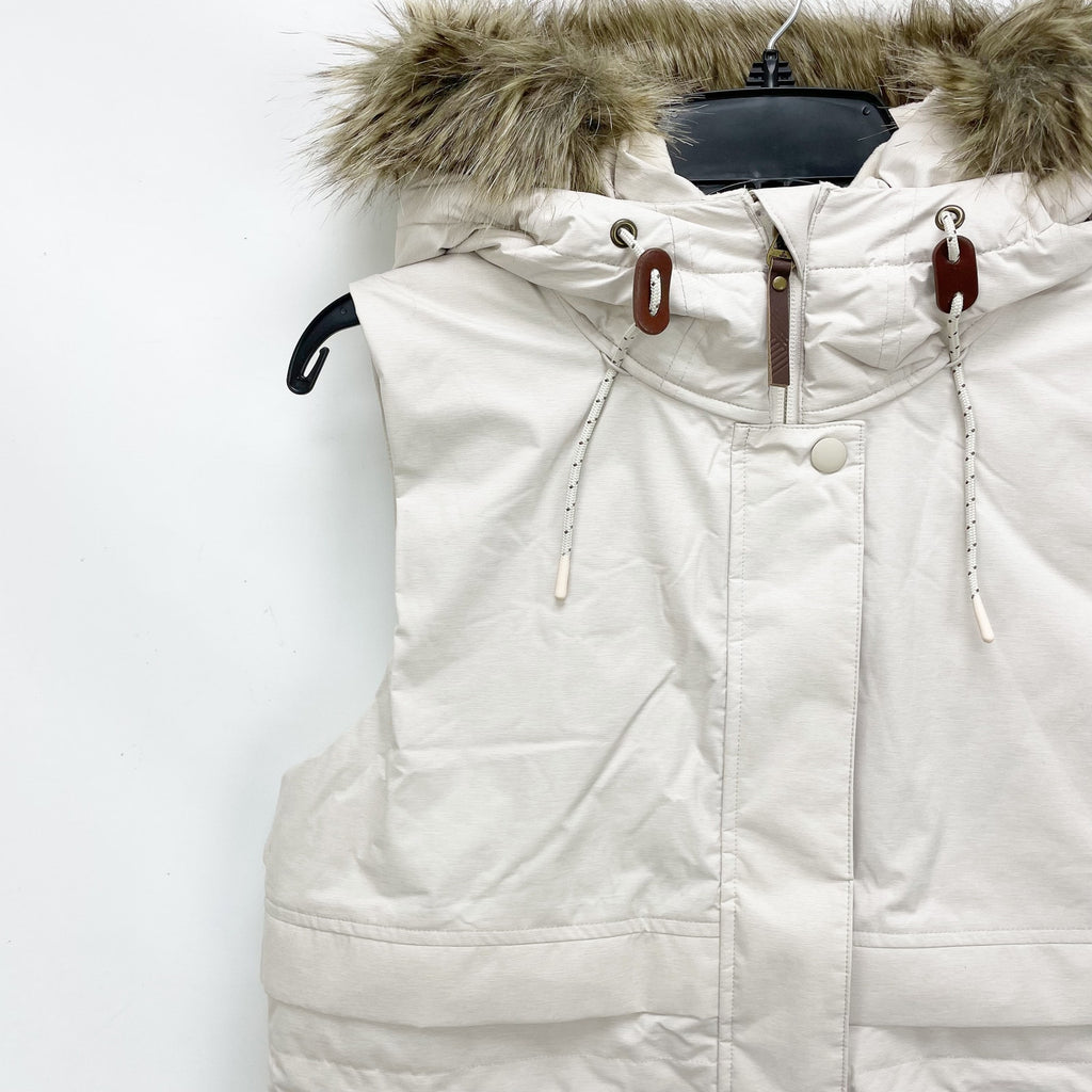 Prana Womens Banajaara Down Vest Small Cream Puffer Hooded Faux Fur NWT $250