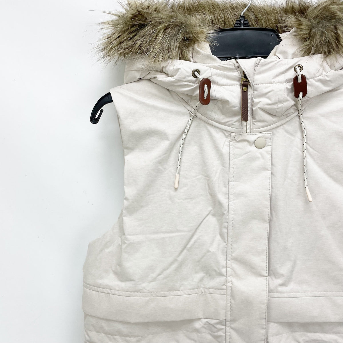 Prana Womens Banajaara Down Vest Small Cream Puffer Hooded Faux Fur NWT $250