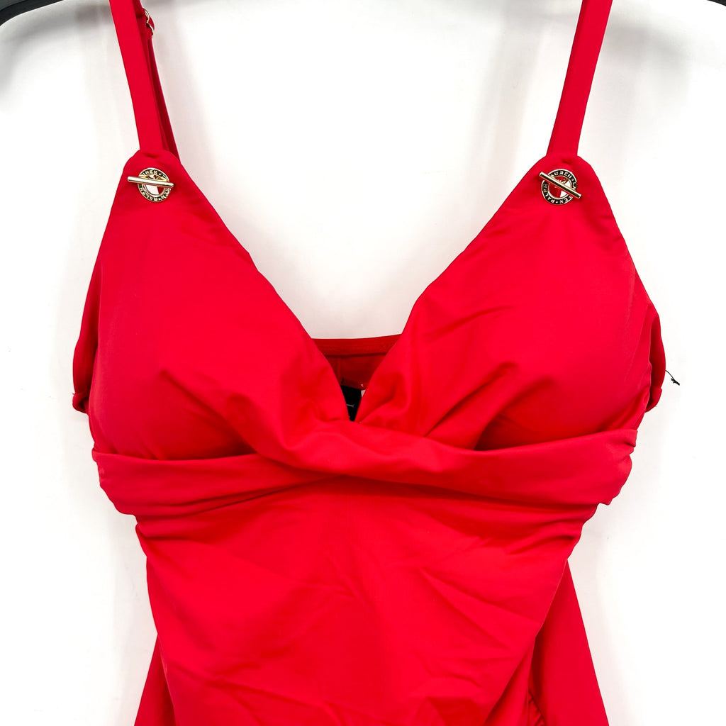 LAUREN RALPH LAUREN Womens Tankini Top Size 6 Red Toggle-Trim Swim NWOT