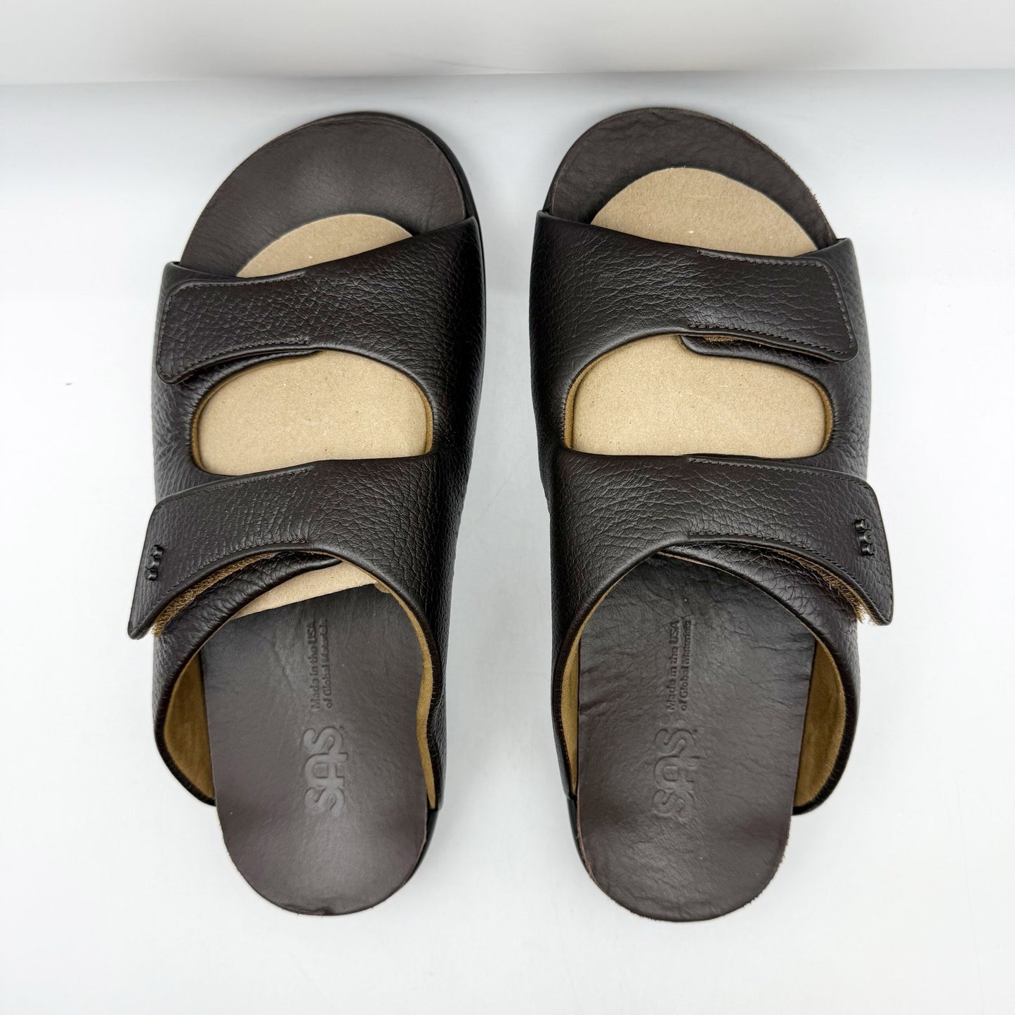 SAS Mens Encore Slide Sandals US 9.5 Wide Dark Brown Leather Comfort NWOB