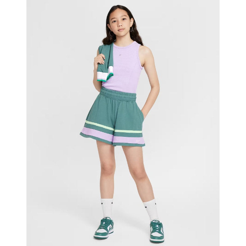 Nike Girls School Athletic Shorts Large Green Bicoastal Stripe Loose Fit NWT